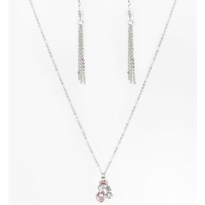 Pink and silver necklace with earrings